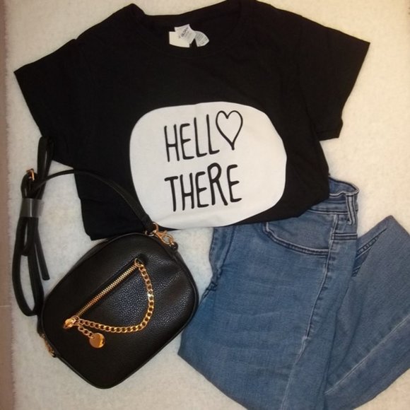 Unknown Tops - NWT Hello There Graphic Black T-Shirt Size Small